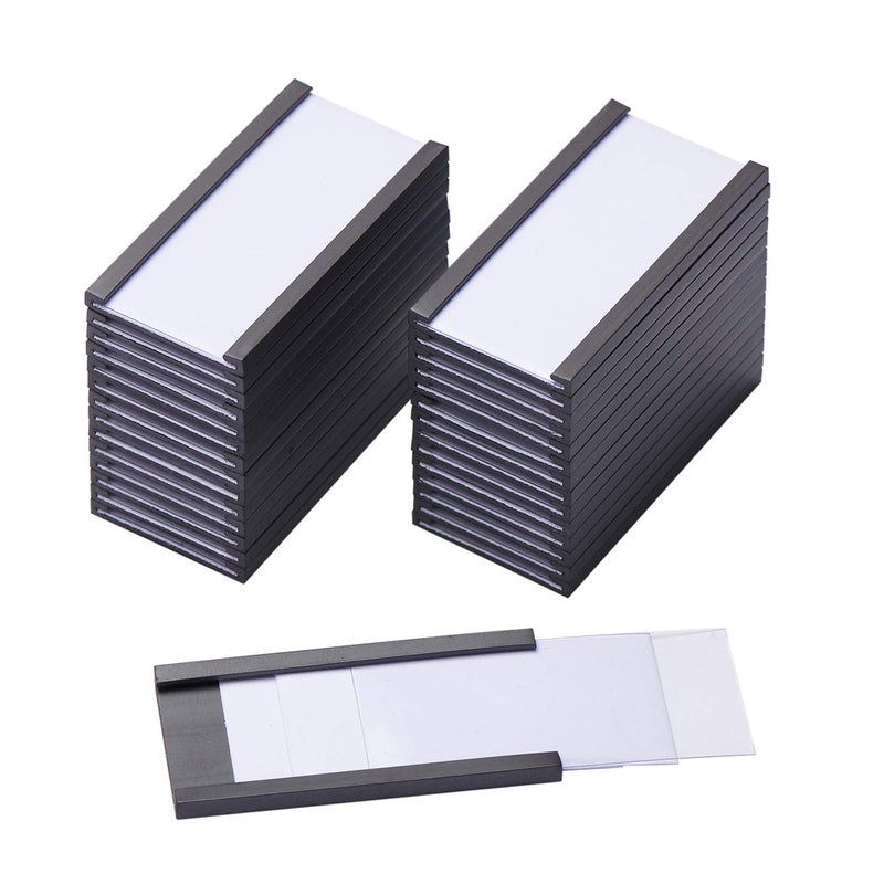Eeoyu Magnetic Label Holders with Magnets Magnetic Data Card Holders with Clear Plastic Protectors for Metal Shelf, Whiteboard, Set of 50 (1 x 2 Inch) - Image 1